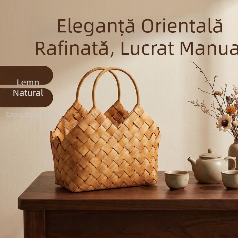 Noul stil chinezesc, coș de mână împletit din bucăți de lemn, lucrat manual, pentru ambalarea cadourilor Mooncakes și Zongzi