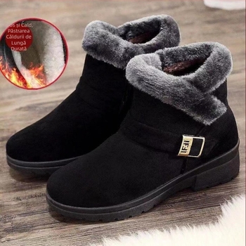 Pantofi de iarnă slip-on cu căptușeală din blană sintetică, încălziți, antiderapante, talpă plată, pentru femei adulte și în vârstă