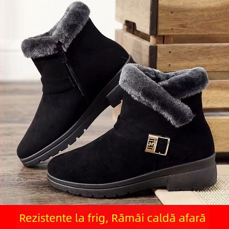 Pantofi de iarnă slip-on cu căptușeală din blană sintetică, încălziți, antiderapante, talpă plată, pentru femei adulte și în vârstă