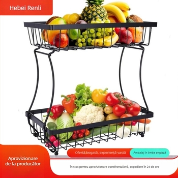 Raft de depozitare cu două etaje pentru fructe și legume, pentru uz casnic, organizator multifuncțional pentru bucătărie