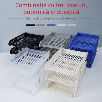 Raft pentru fișiere din plastic, trei etaje, organizator de birou