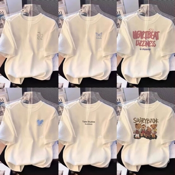Tricou damă din bumbac, mărime plus, mânecă scurtă, vară, imprimeu geometric, croială lejeră, guler rotund