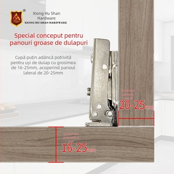 Cernier hidraulic pentru panouri de dulap de 25 mm grosime, amortizare în două etape