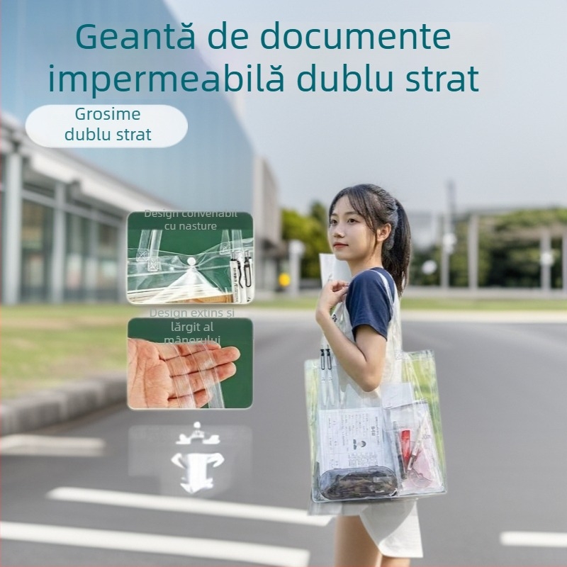 Geantă transparentă de depozitare pentru examenele de admitere, dosar de documente impermeabil cu două straturi