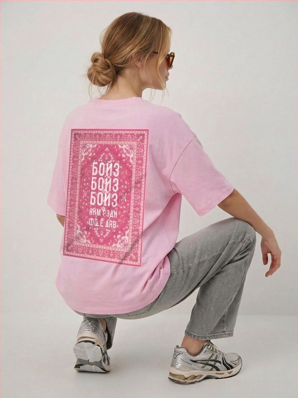 Tricou din bumbac 100% cu mânecă scurtă, imprimare cu text, croi lejer, guler rotund, stil urban casual