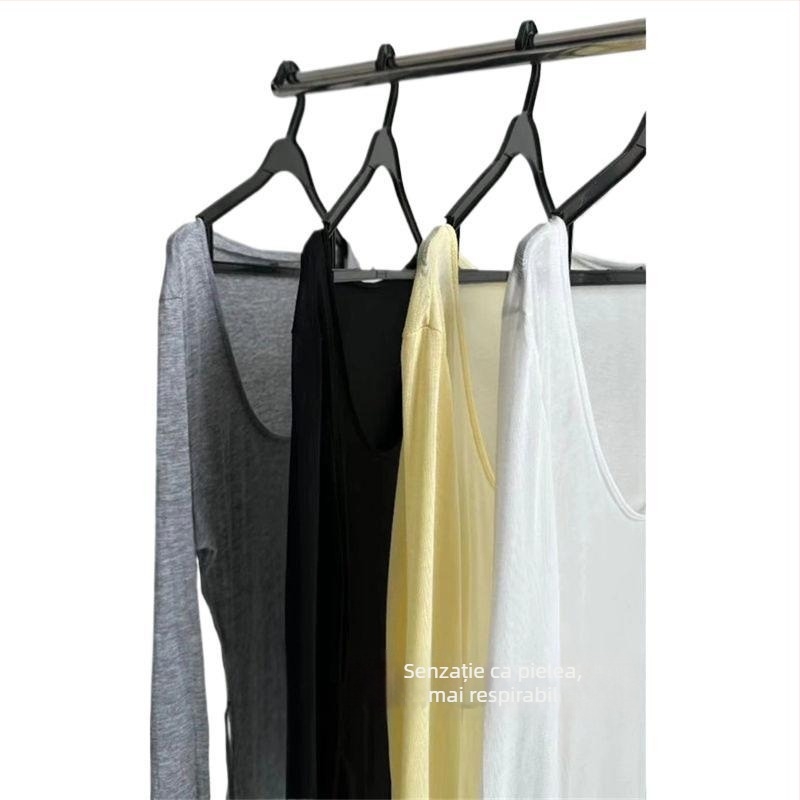 Tricou de femei cu mânecă lungă, în stil occidental, transparent, ușor, croială slim fit, top casual versatil pentru toamnă.