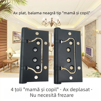 Balama cu ax decalaj, neagră, din oțel inoxidabil, fără canelură, 4 inchi, silențioasă, robustă pentru uși din lemn și baie
