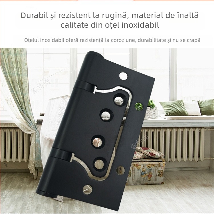 Balama cu ax decalaj, neagră, din oțel inoxidabil, fără canelură, 4 inchi, silențioasă, robustă pentru uși din lemn și baie