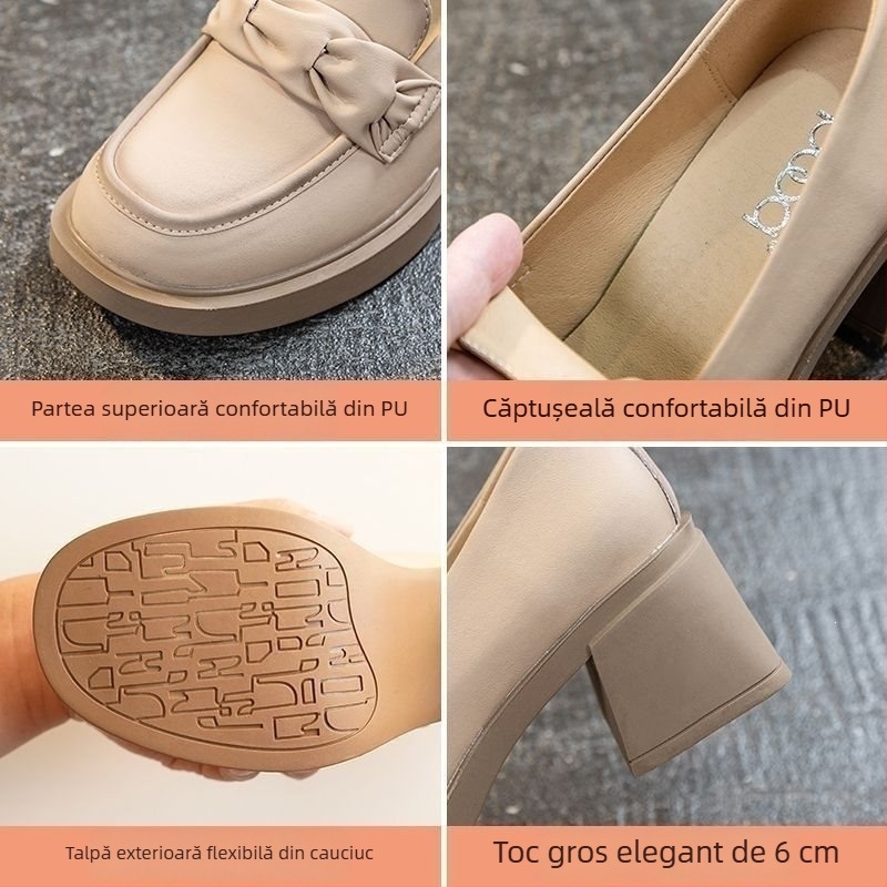 Pantofi femei retro Mary Jane cu toc mediu-înalt, stil britanic, primăvară