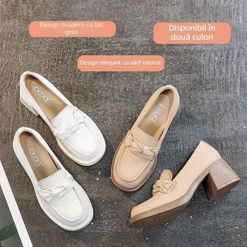 Pantofi femei retro Mary Jane cu toc mediu-înalt, stil britanic, primăvară