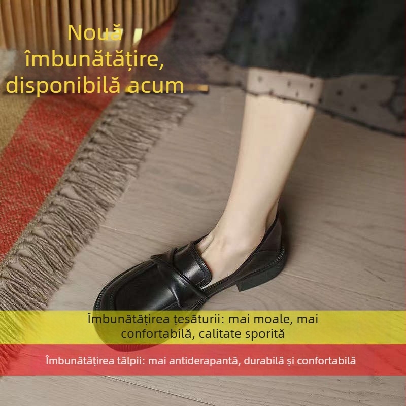 Loafers pentru femei din piele moale, talpă moale, negri, stil britanic, pentru birou, primăvară-vară 2026