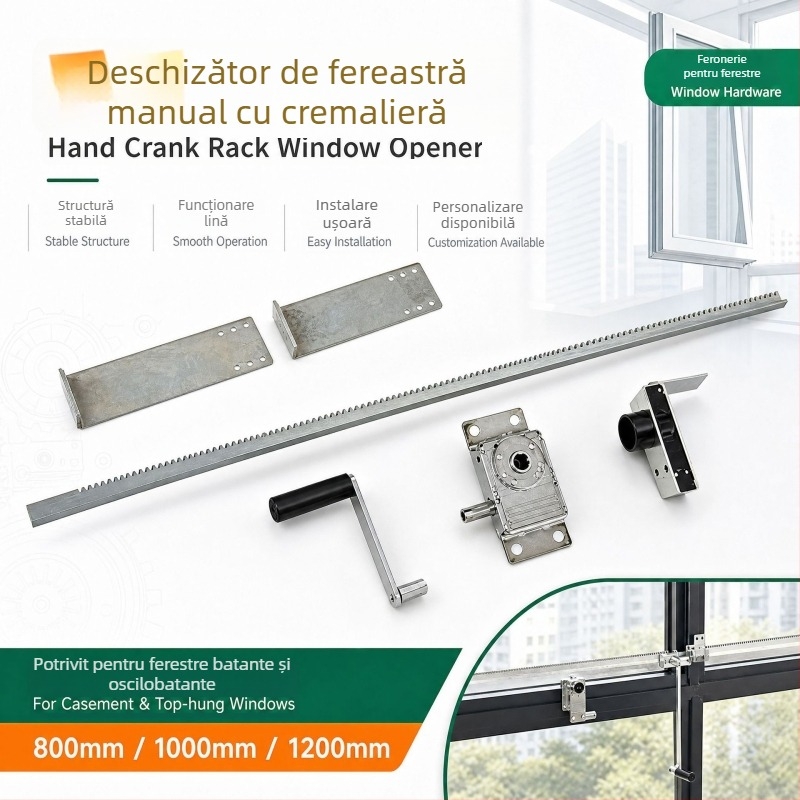 Deschizător manual de ferestre cu șină și pinion, aliaj de aluminiu, pentru ventilație casnică