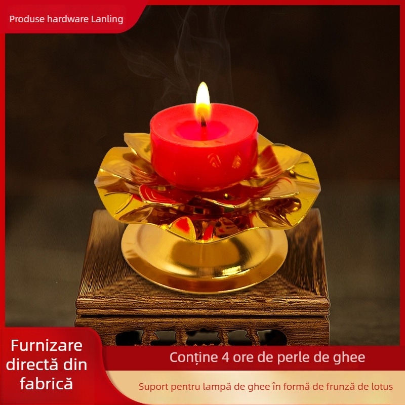 Suport pentru lampă de unt în formă de frunză de lotus, pentru ofrande lui Buddha, cu covoraș antiaderent, lampă lotus cu șapte stele, accesorii budiste