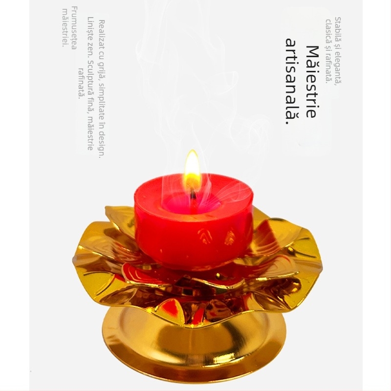 Suport pentru lampă de unt în formă de frunză de lotus, pentru ofrande lui Buddha, cu covoraș antiaderent, lampă lotus cu șapte stele, accesorii budiste