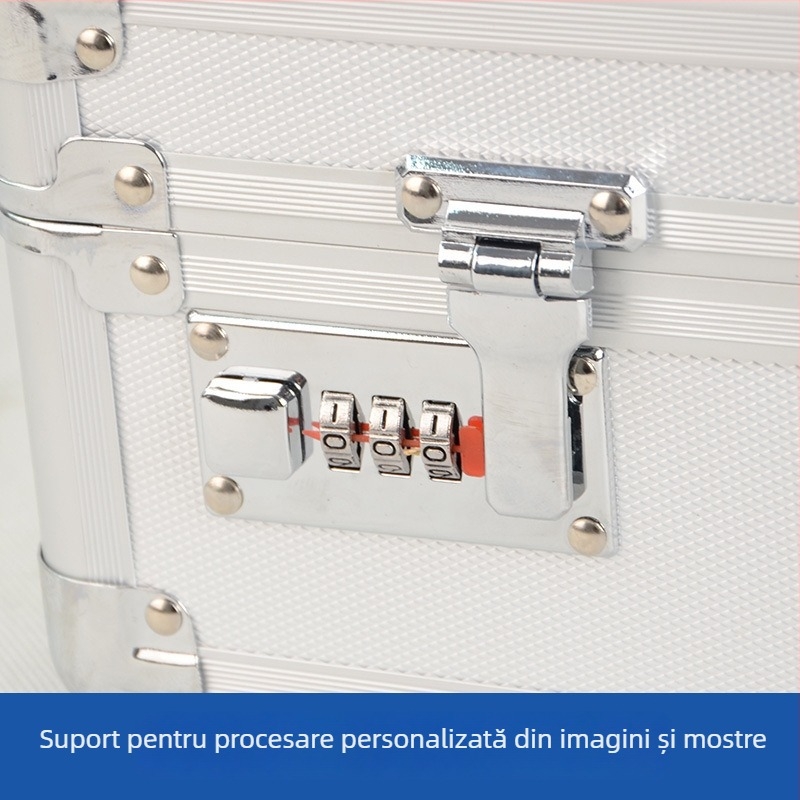 Cutie portabilă din aliaj de aluminiu pentru unelte și instrumente, cu lacăt de parolă; cutie de probe pentru accesorii pentru uși și ferestre