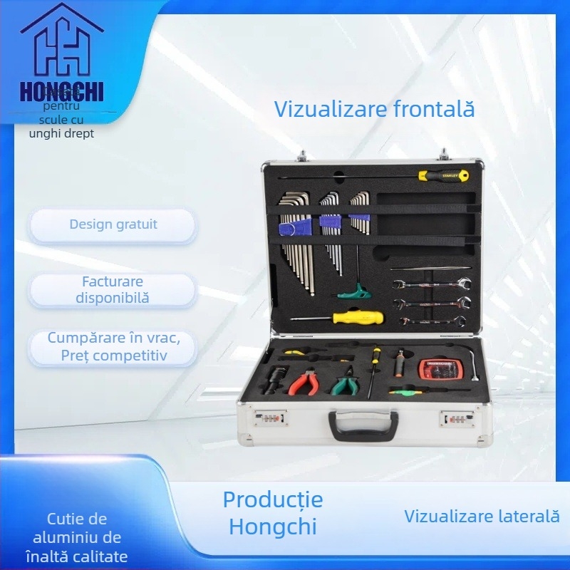 Cutie portabilă din aliaj de aluminiu pentru unelte și instrumente, cu lacăt de parolă; cutie de probe pentru accesorii pentru uși și ferestre