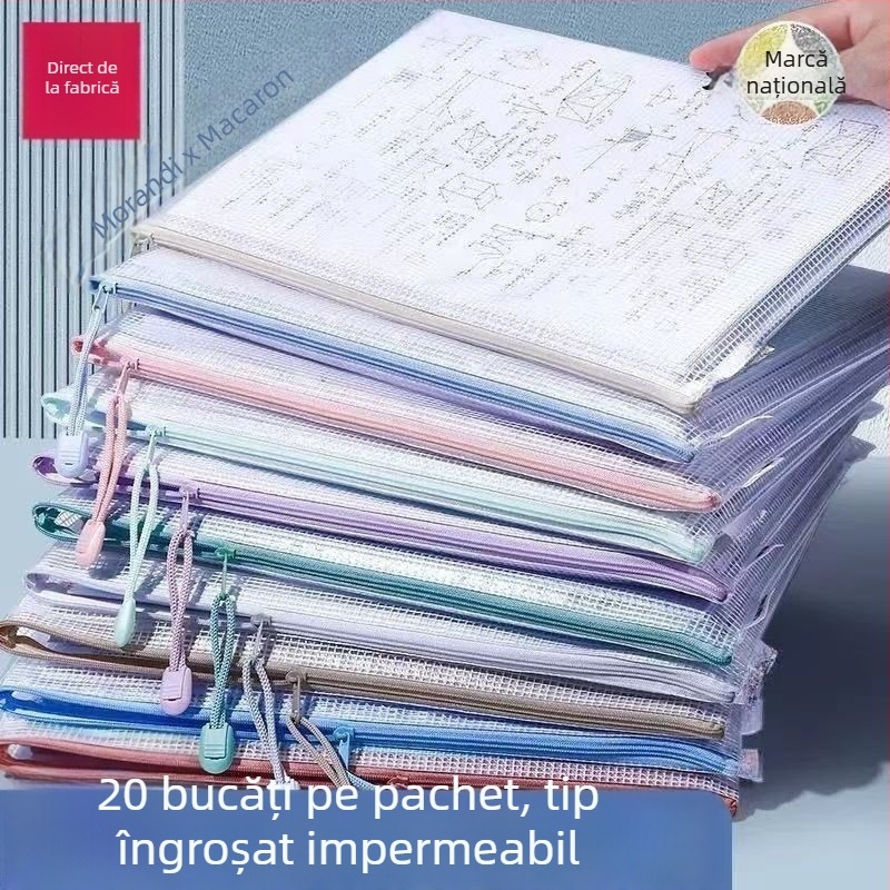 Mapă A4 cu plasă, fermoar transparent, pentru documente, arhivă pentru elevi, birotică, depozitare foi de examen, impermeabil