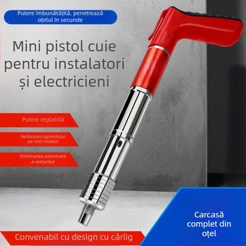 Mini pistol de cuie din oțel, mâner cu cârlig, fixare integrată pentru montaj