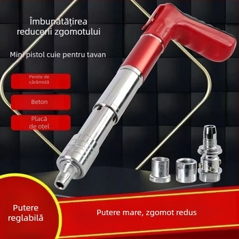 Mini pistol de cuie din oțel, mâner cu cârlig, fixare integrată pentru montaj