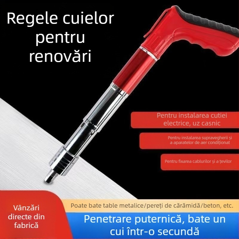 Mini pistol de cuie din oțel, mâner cu cârlig, fixare integrată pentru montaj