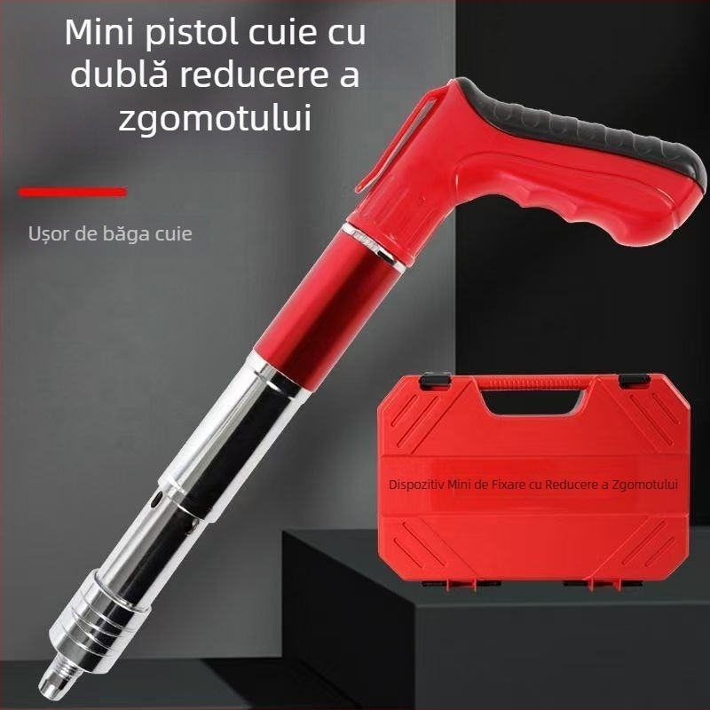 Mini pistol de cuie din oțel, mâner cu cârlig, fixare integrată pentru montaj
