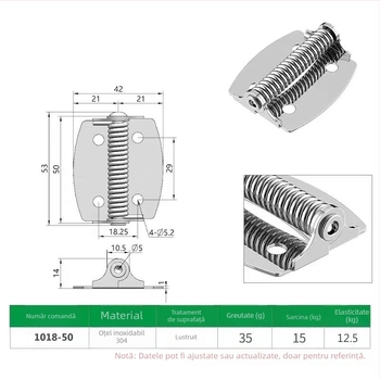 Balama cu arc din oțel inoxidabil 304, cu revenire automată, pliabilă, 2 inch