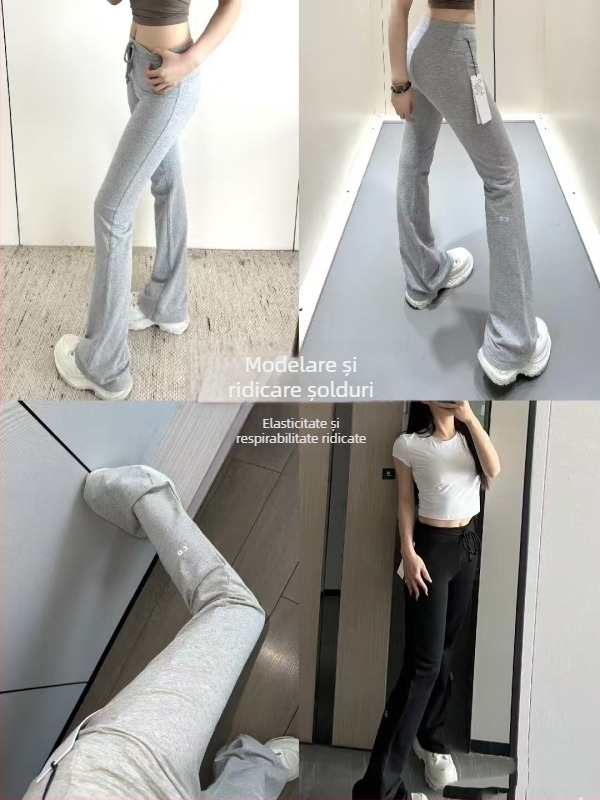 Pantaloni de fitness pentru femei, talie înaltă, fleece cu imprimeu litere, croială care accentuează posteriorul, pentru purtare zilnică