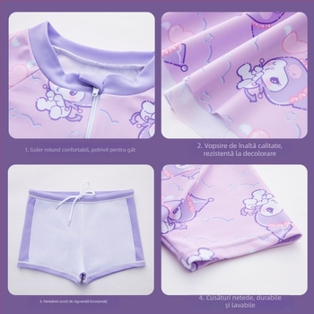 Costum de baie pentru fete, imprimeu cu desene animate, costum întreg cu croială rochie-fustă pentru antrenament în piscină, 12–14 ani