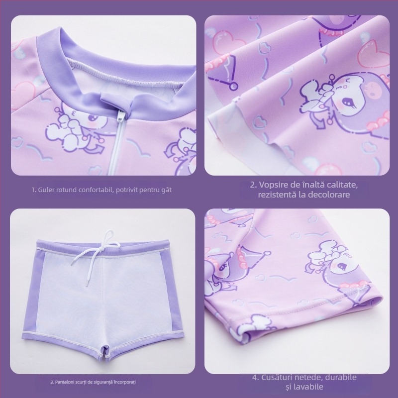Costum de baie pentru fete, imprimeu cu desene animate, costum întreg cu croială rochie-fustă pentru antrenament în piscină, 12–14 ani