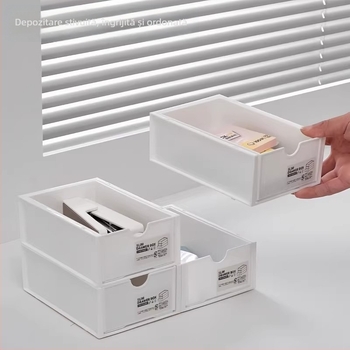 Cutie de depozitare pentru birou cu sertar și raft înălțat, pentru cosmetice și rechizite, capacitate mare
