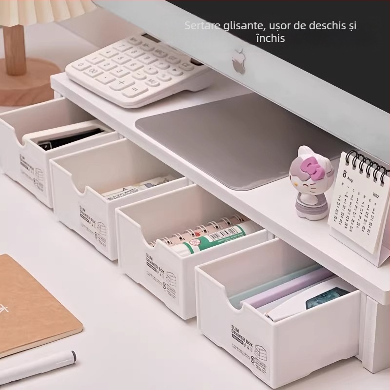 Cutie de depozitare pentru birou cu sertar și raft înălțat, pentru cosmetice și rechizite, capacitate mare