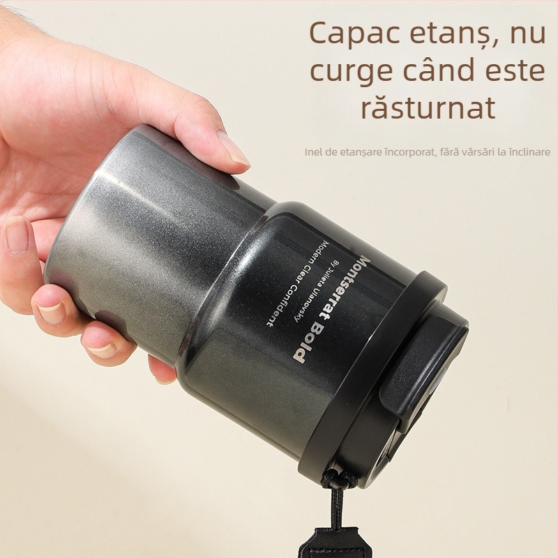 Cană izolată de cafea din oțel inoxidabil 304, cu pai, portabilă pentru cafea și lapte