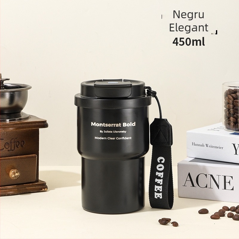 Cană izolată de cafea din oțel inoxidabil 304, cu pai, portabilă pentru cafea și lapte