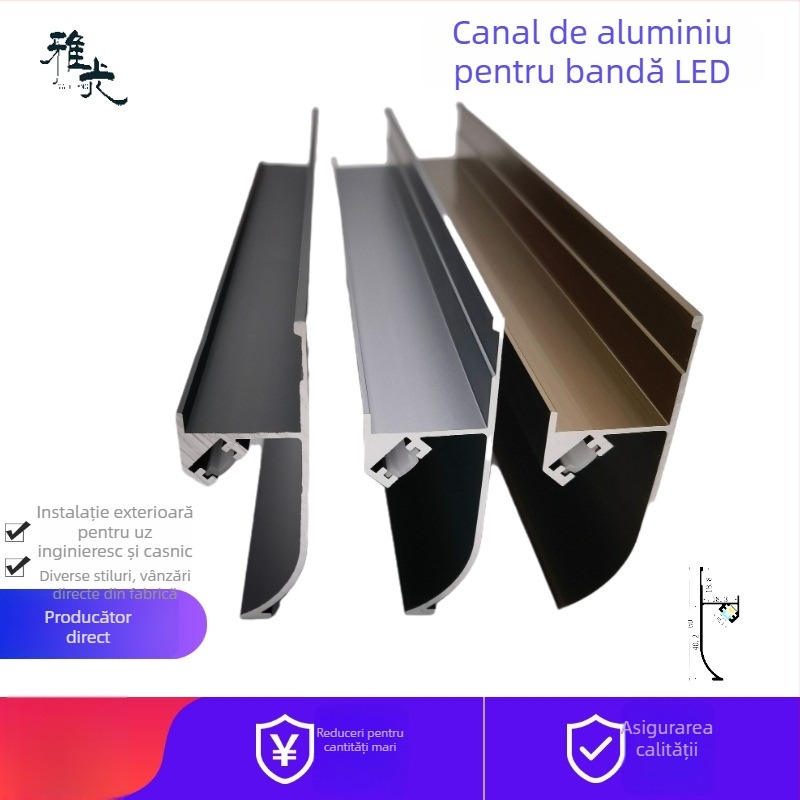 Kit canal din aluminiu pentru iluminare LED liniară, înălțime 60 mm pentru plintă de mobilier
