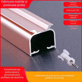 Şină pentru perdele din aluminiu, cu secțiune îngroșată, sistem de glisare cu două canale, role silențioase și accesorii pentru tijă romană