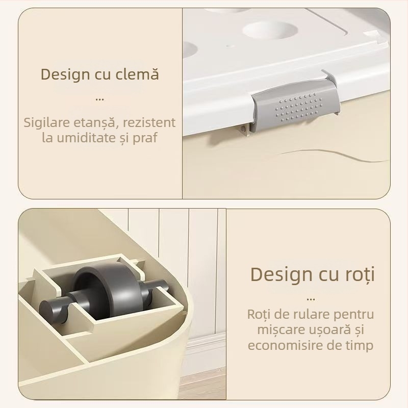 Cutie de depozitare din plastic, mare, cu roți, pentru haine și pilote, etanșă și rezistentă la umiditate