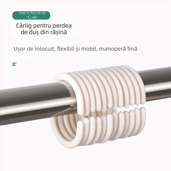 Cupluri și inele pentru perdele din plastic, accesorii PVC pentru duș, inel în formă de C și bară telescopică pentru baie