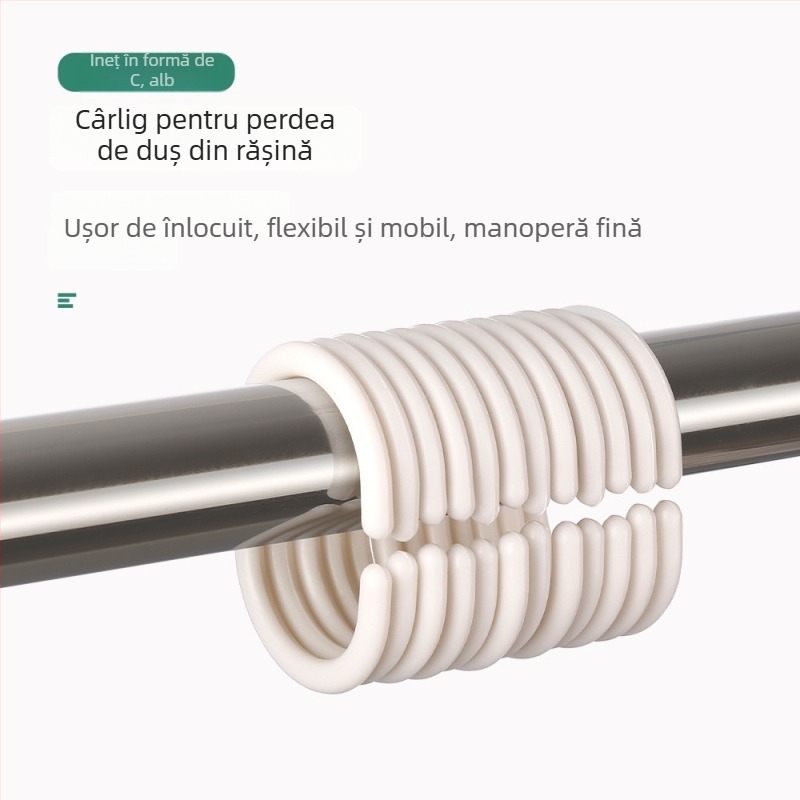 Cupluri și inele pentru perdele din plastic, accesorii PVC pentru duș, inel în formă de C și bară telescopică pentru baie