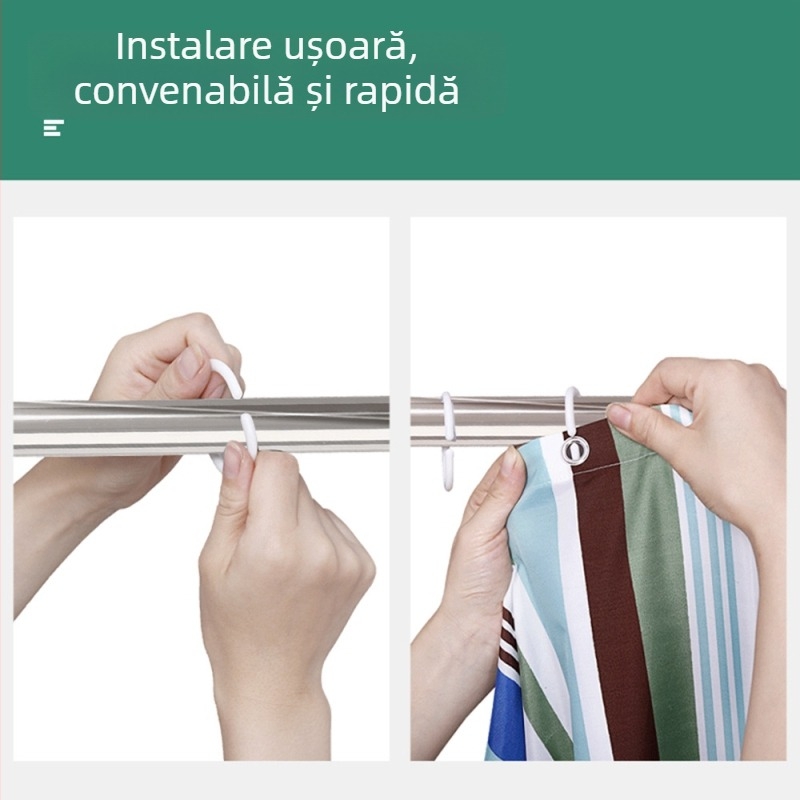 Cupluri și inele pentru perdele din plastic, accesorii PVC pentru duș, inel în formă de C și bară telescopică pentru baie