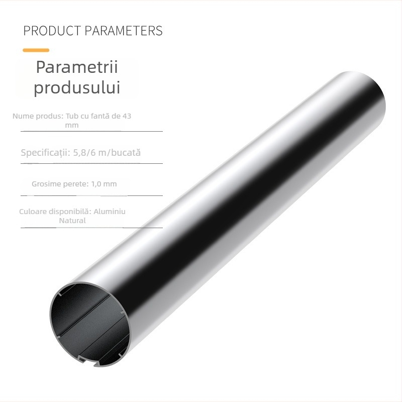 Tub rulare din aliaj de aluminiu, canală 38/43, accesorii pentru perdele, culoare naturală