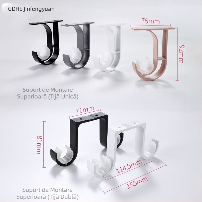 Suport pentru tijă romană din aliaj de aluminiu, montaj superior pentru o singură sau dublă tijă, accesorii pentru șină de perdele