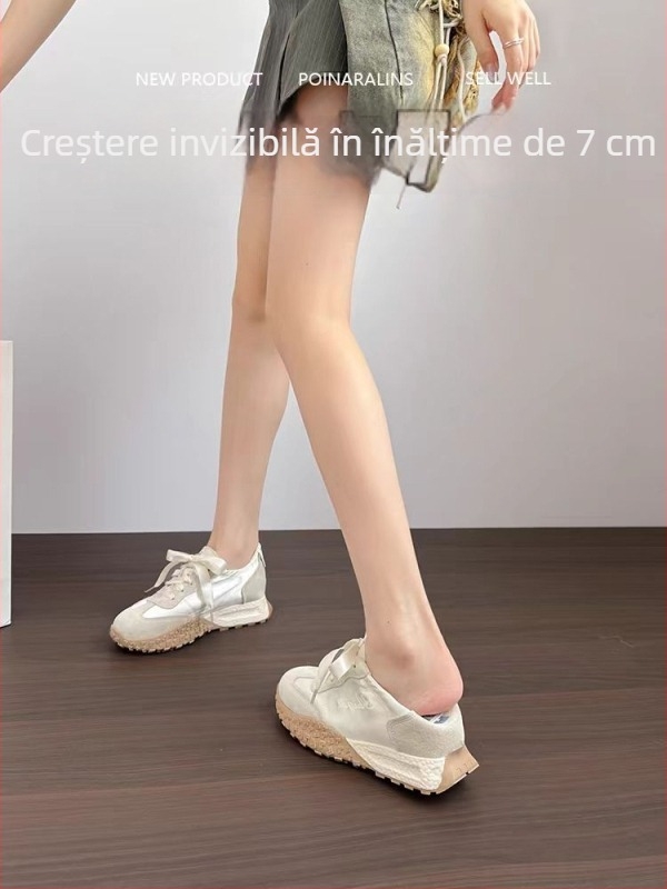 Pantofi balet pentru femei, satin, platformă, creștere a înălțimii ascunsă, talpă groasă