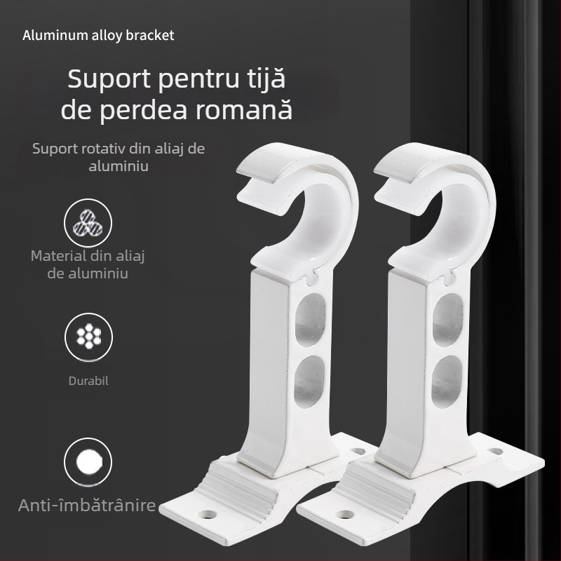 Suport rotativ pentru bara de perdea, aliaj de aluminiu îmbunătățit, pentru bară romană, montaj pe o singură parte sau pe ambele părți