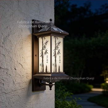 Lampă de perete solară în stil chinezesc, pentru exterior, impermeabilă pentru grădină; lampă de poartă a vilei cu coloană romană