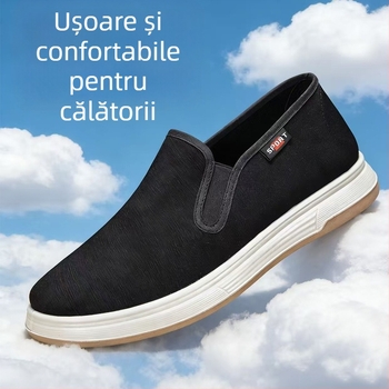 Pantofi bărbați din pânză pentru primăvară și toamnă, fără șireturi, respirabili, ușori, talpă moale, culoare unică