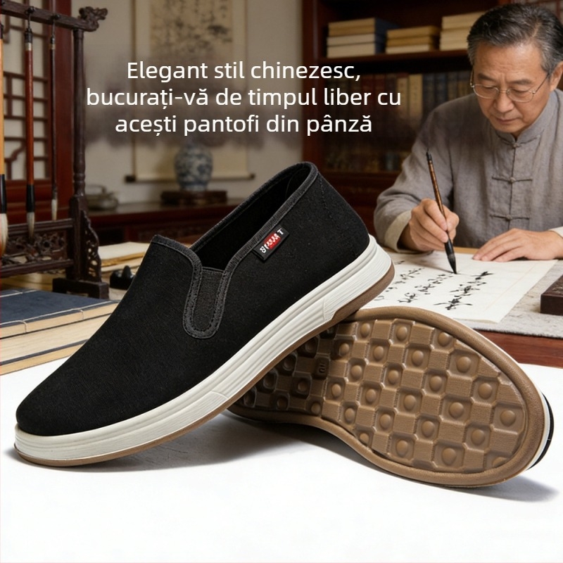 Pantofi bărbați din pânză pentru primăvară și toamnă, fără șireturi, respirabili, ușori, talpă moale, culoare unică