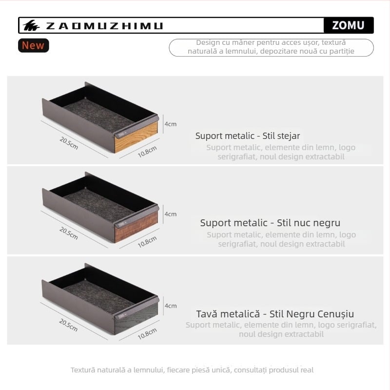 Woodcraft Cutie depozitare cu tavă metalică și suport pentru pixuri, din lemn masiv – nuc negru nord-american și stejar