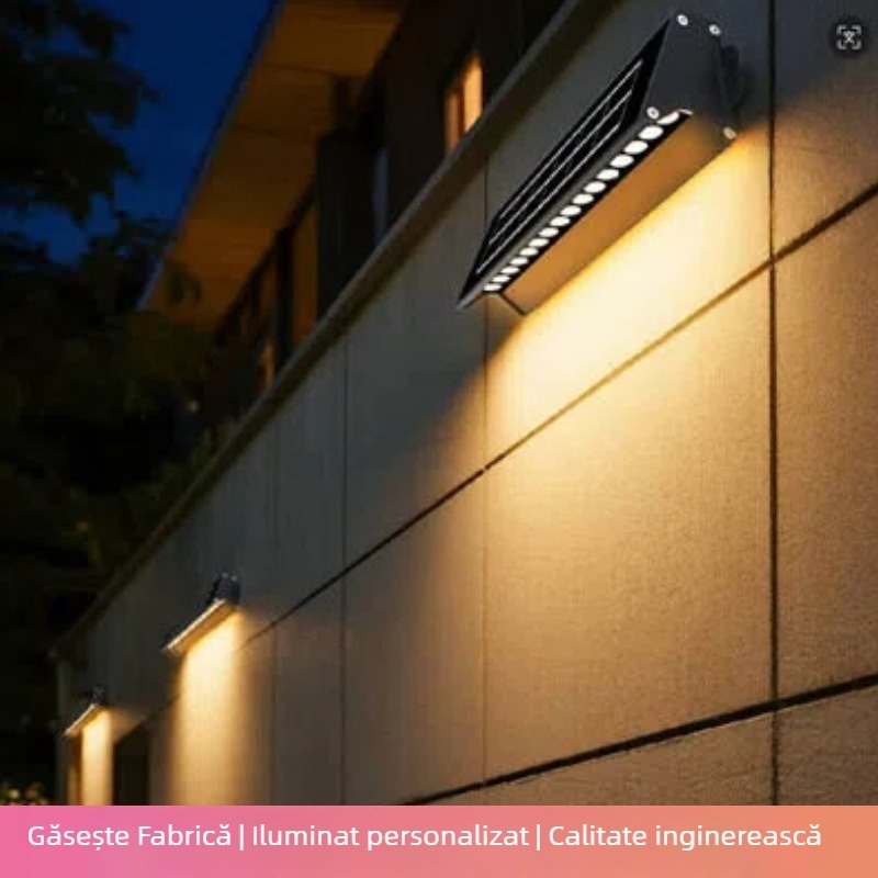 Lumină de perete solară pentru exterior, iluminat de perete impermeabil, iluminare de zid pentru grădină, realizată la comandă