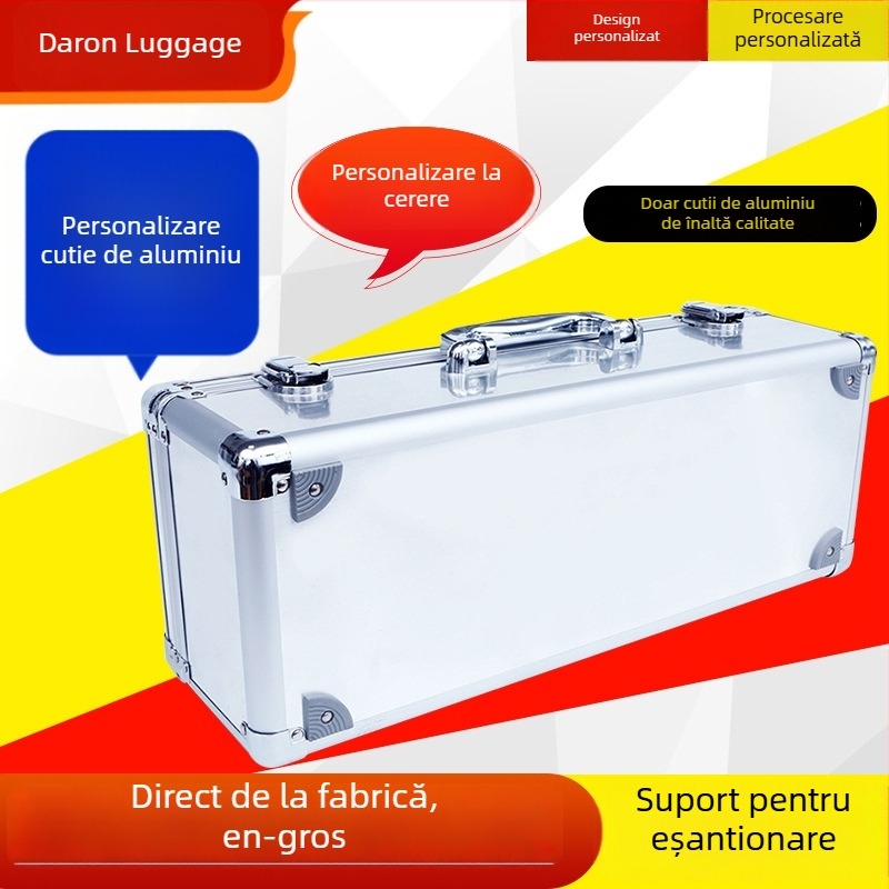 Cutie de unelte din aliaj de aluminiu, mare, dreptunghiulară, cu încuietoare pentru transport și depozitare