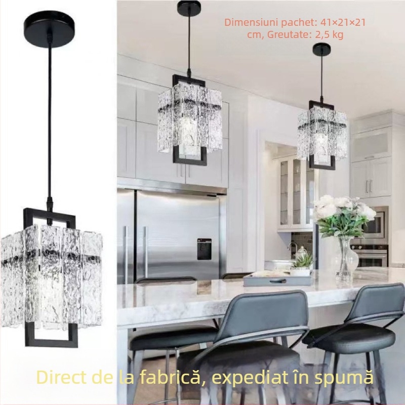Lampă pendul din sticlă, modernă, cu design în valuri de apă pentru dormitor, sufragerie și hol